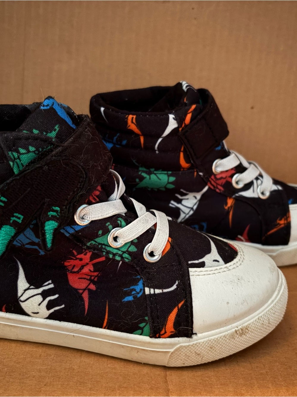 fabkids Black High-Top Sneakers with Multicolor Dino Print